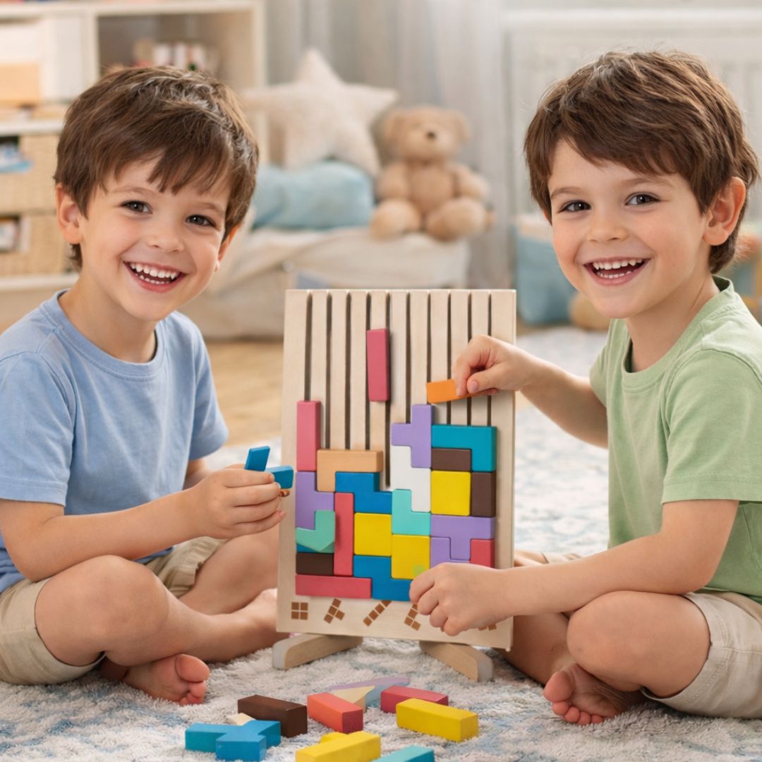 Montessori OkosÉpítő - Fa Kirakójáték 10db Kártyával