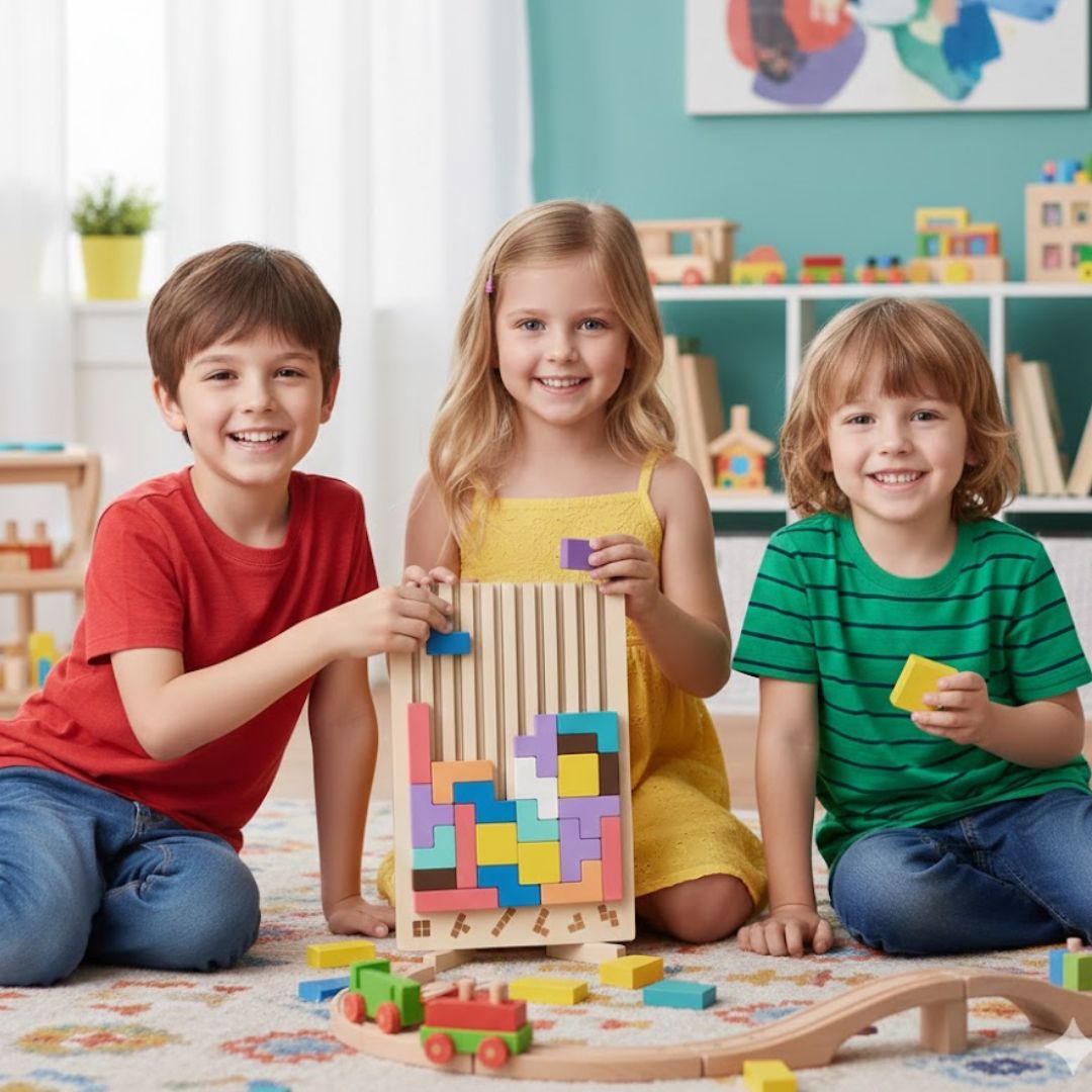 Montessori OkosÉpítő - Fa Kirakójáték 10db Kártyával