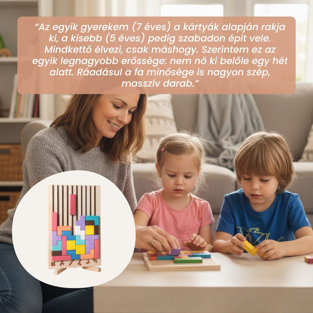 Montessori OkosÉpítő - Fa Kirakójáték 10db Kártyával