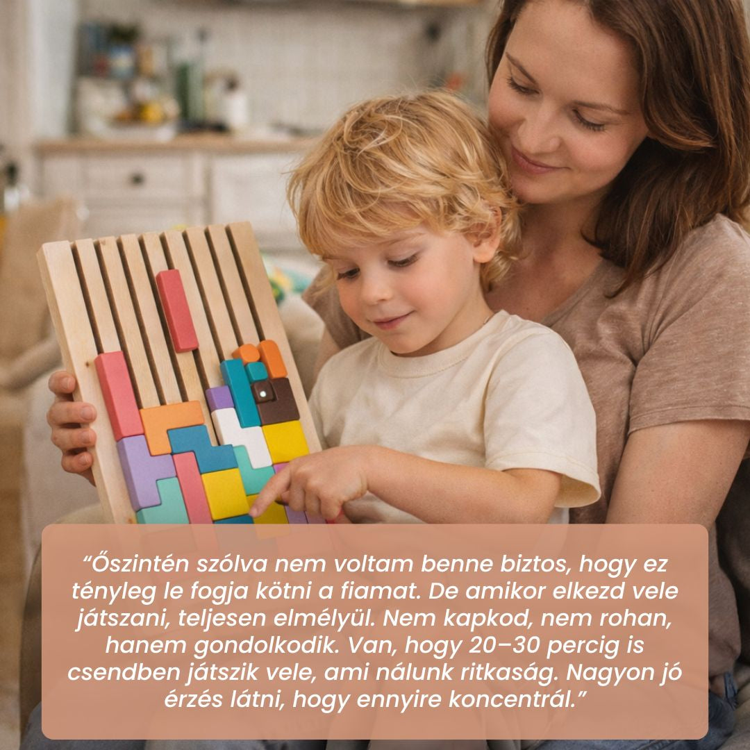 Montessori OkosÉpítő - Fa Kirakójáték 10db Kártyával