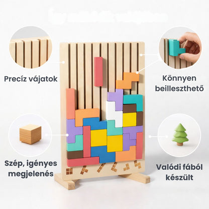 Montessori OkosÉpítő - Fa Kirakójáték 10db Kártyával