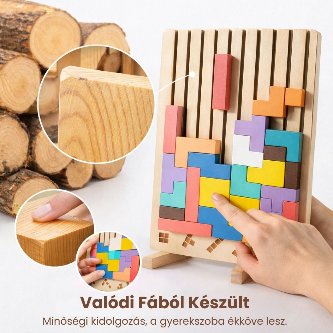 Montessori OkosÉpítő - Fa Kirakójáték 10db Kártyával
