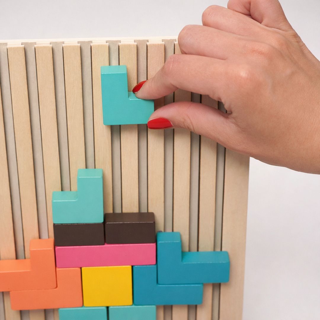 Montessori OkosÉpítő - Fa Kirakójáték 10db Kártyával