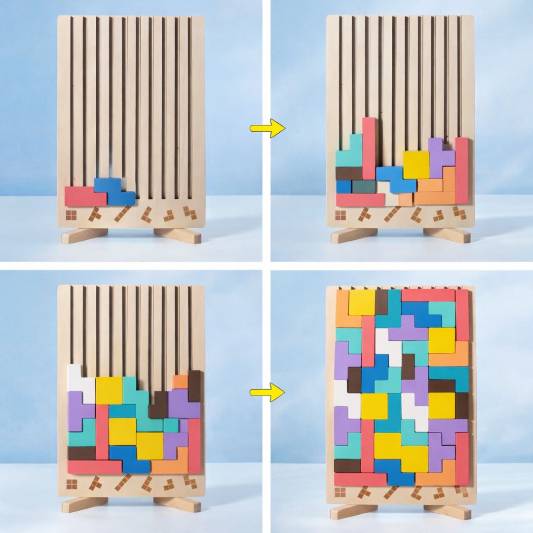 Montessori OkosÉpítő - Fa Kirakójáték 10db Kártyával