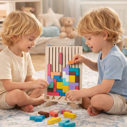 Montessori OkosÉpítő - Fa Kirakójáték 10db Kártyával