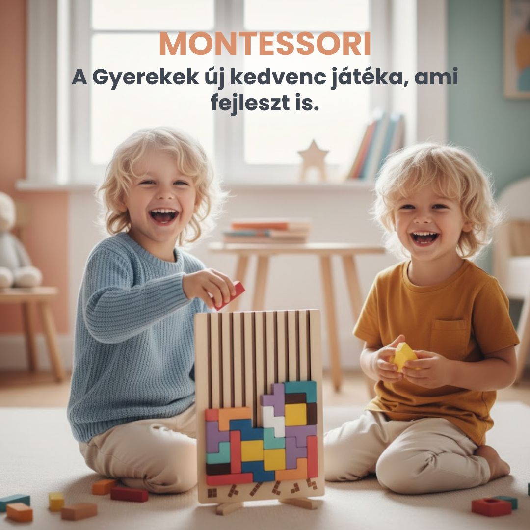 Montessori OkosÉpítő - Fa Kirakójáték 10db Kártyával